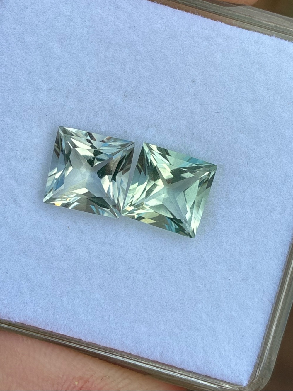 5.00Ctw pair genuine green amethyst (prasiolite) gemstones in gem jar